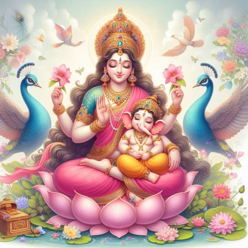 Maa Parvati image with Son Ganesha